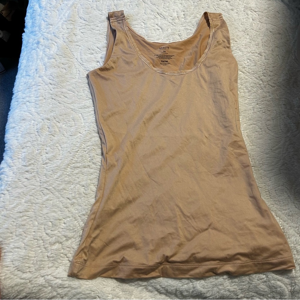 SPANX Assets Nude Tan Shape Wear Form Fitting Tank Top Sz 1X Tummy Control Layer